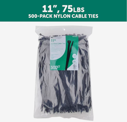 Utilitech 11-in Nylon Zip Ties Black with Uv Protection (500-Pack)