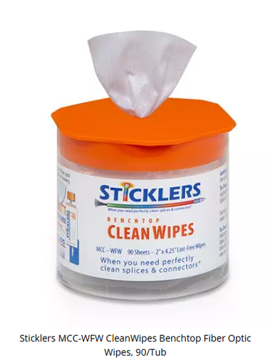 Sticklers MCC-WFW CleanWipes Benchtop Fiber Optic Wipes, 90/Tub